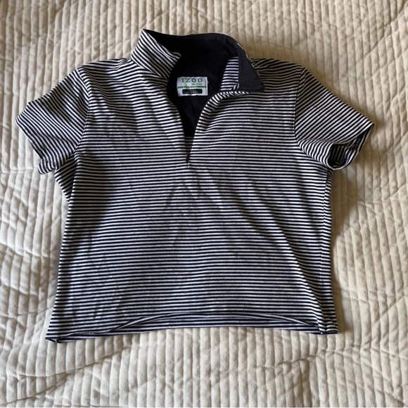 IZOD cropped black and white striped top - Picture 1 of 5
